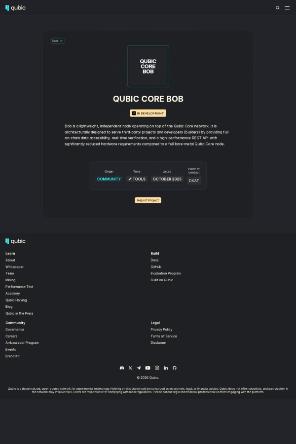 Qubic Core Bob website