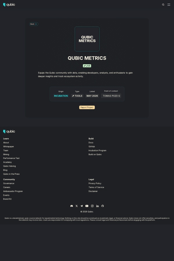 Qubic Metrics website